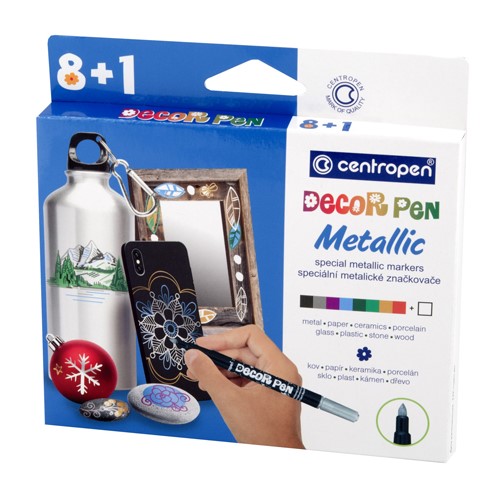 Levně Centropen, 27378, Decor pen, sada akrylových popisovačů, metalické, 9 ks