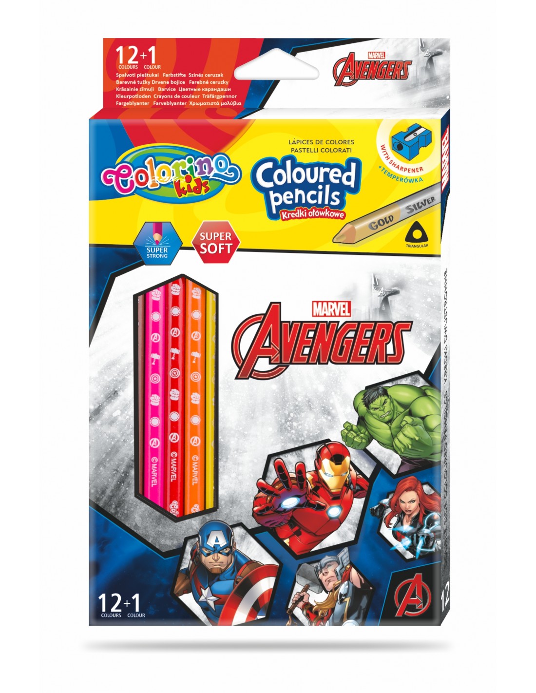Levně Colorino, 91390PTR, Avengers, sada trojhranných pastelek, 12+1 ks