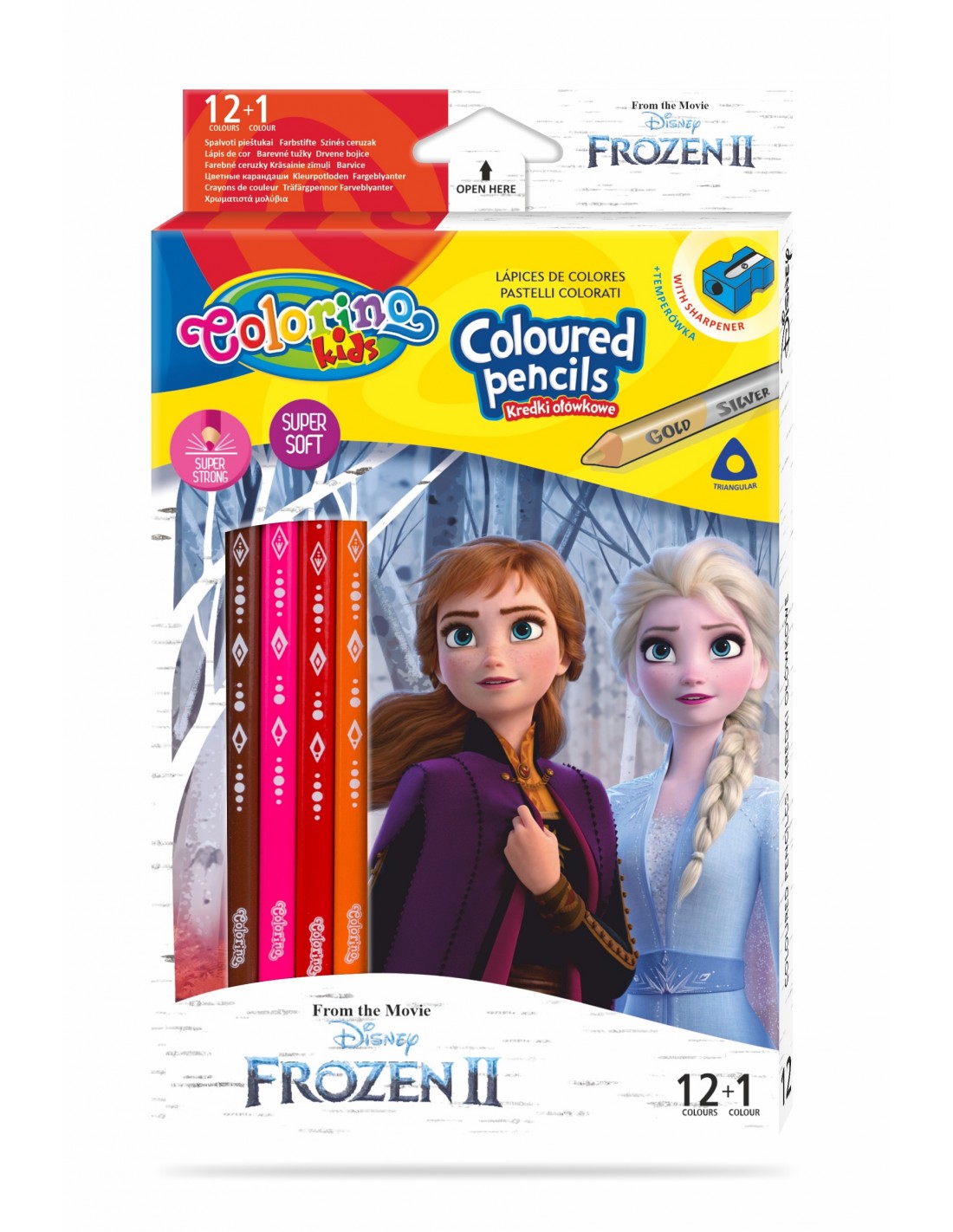 Levně Colorino, 91000PTR, Frozen/Ledové království, sada trojhranných pastelek, 12+1 ks