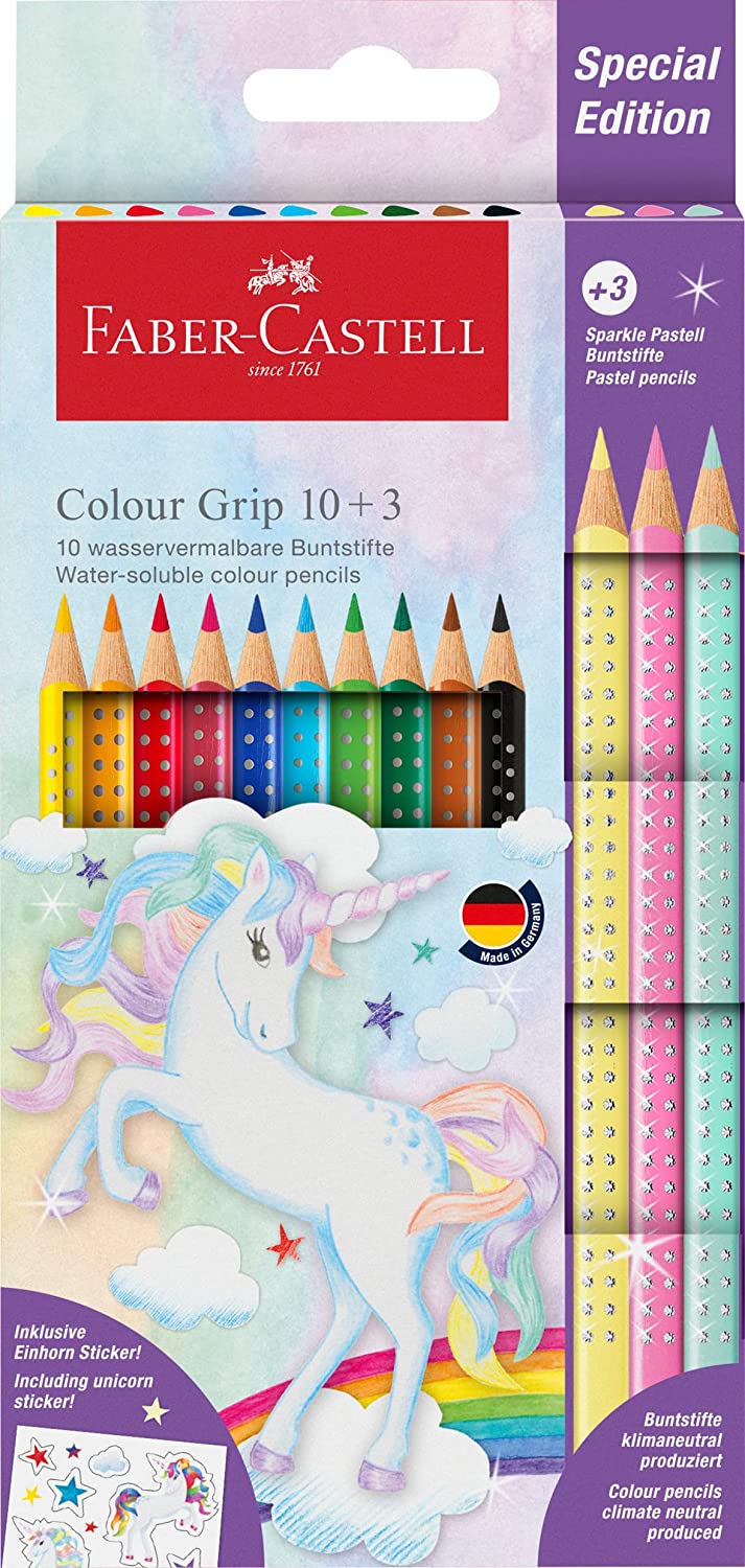 Levně Faber-Castell, 201542, Colour Grip, sada akvarelových pastelek, limitovaná edice jednorožec, 13 ks