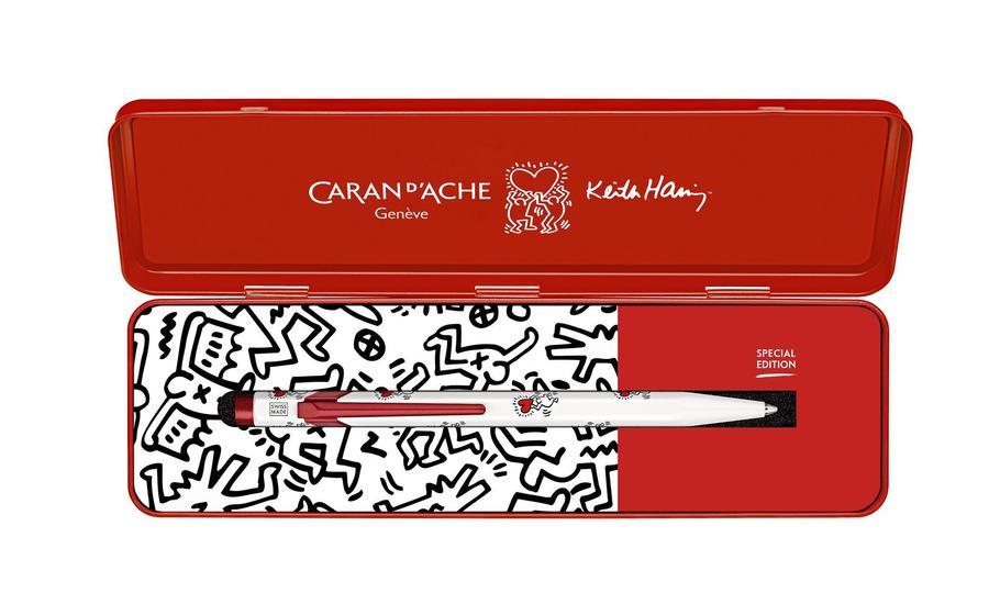 Levně Caran d´Ache Caran d'Ache, NM0849.123, kuličkové pero Keith Haring v kovové kazetě, bílá, 1 ks