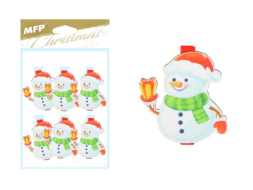 Levně MFP, 8886095, vánoční dekorace, ozdobný kolíček, sněhulák, 6 ks