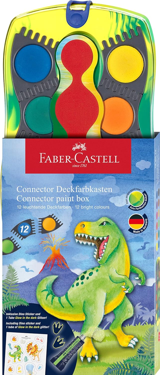 Levně Faber-Castell, 125013, Connector, sada vyměnitelných vodových barev, limitovaná edice dinosaurus, 12 ks