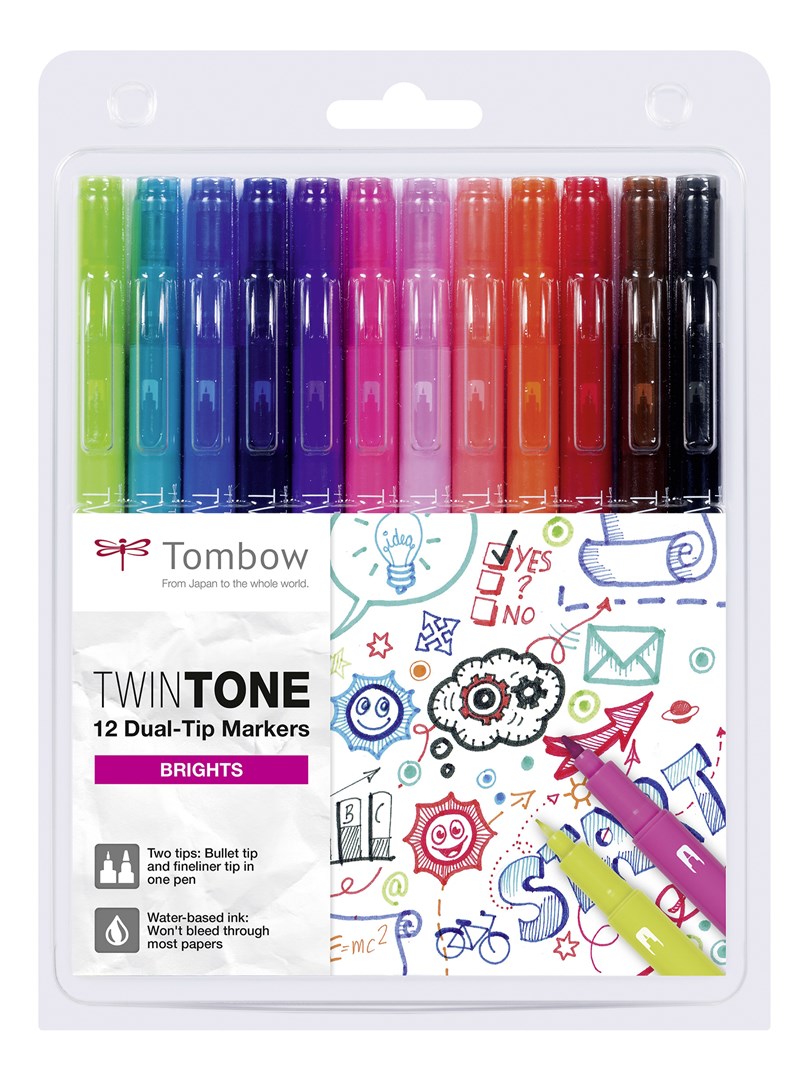 Levně Tombow, WS-PK-12P-1, Twintone, oboustranné popisovače, Bright tone, 12 ks