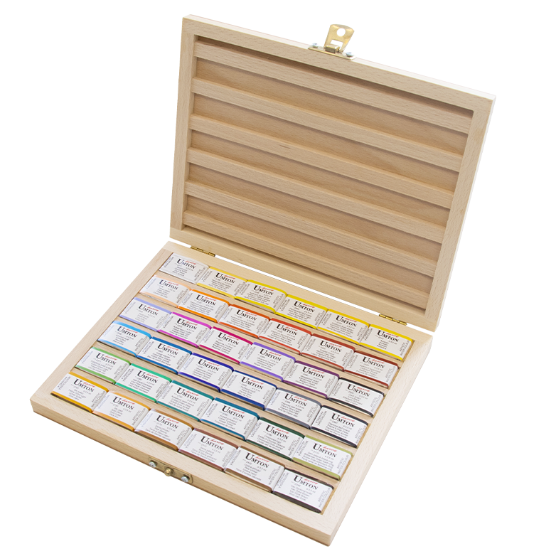 Levně Umton, Q-54, Sada mistrovských akvarelových barev v dřevěné kazetě, 2,6 ml, 54 kusů