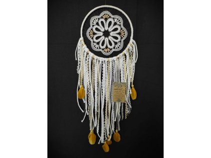 Lapač snů 20cm - bílo/béžový s tm.béžovými peříčky