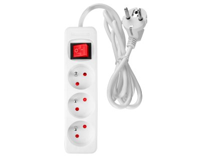 Prodlužovací kabel 3 m, 3 x 1,5 mm², 3 zásuvky, bílý, ON/OFF