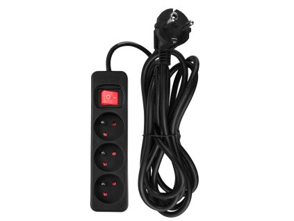 Prodlužovací kabel 3 m, 3 x 1,5 mm², 3 zásuvky, černý, ON/OFF