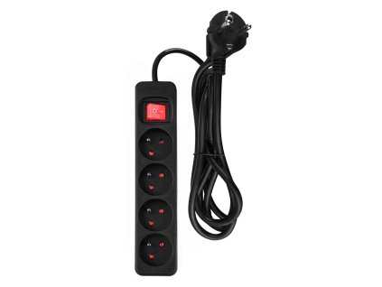 Prodlužovací kabel 1,5 m, 3x1,5 mm2, 4 zásuvky, černý, ON/OFF