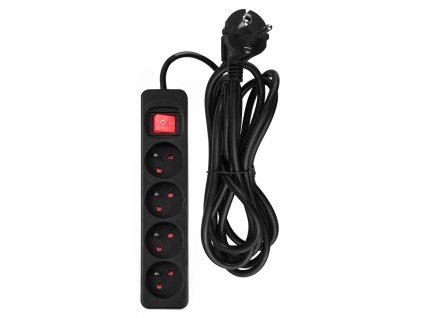 Prodlužovací kabel 3 m, 3 x 1,5 mm², 4 zásuvky, černý, ON/OFF