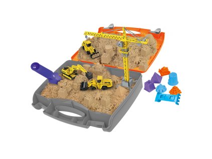Kinetické pískové staveniště v kufříku – Mini sada se stavebními stroji