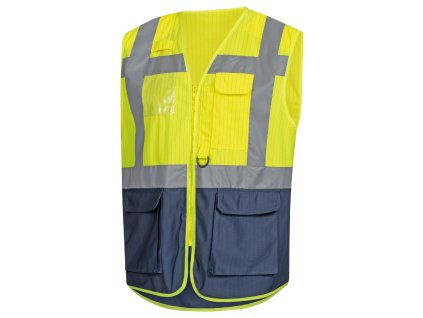 NITRAS – Výstražná pracovní vesta, neonově žlutá / tmavě modrá, s reflexními pruhy