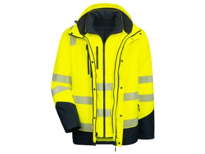 NITRAS MOTION TEX VIZ PLUS – Výstražná multifunkční bunda s vysokou viditelností, neonově žlutá/tmavě modrá