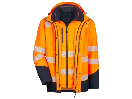 NITRAS MOTION TEX VIZ PLUS – Výstražná multifunkční bunda s vysokou viditelností, neonově oranžová/tmavě modrá