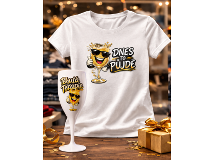 Sada Tekutá Terapie  Tričko s motivem vína a nerozbitná sklenička Tekutá Terapie