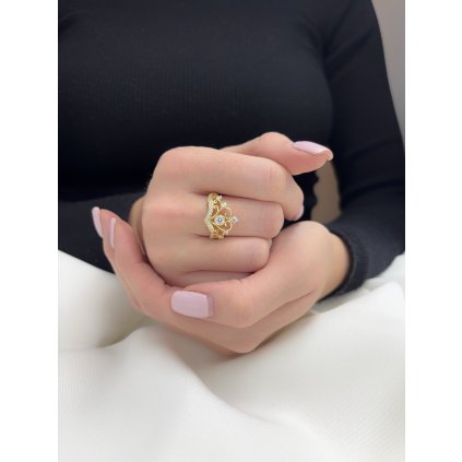 Zlatý dámský dívčí prsten korunka