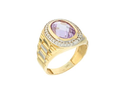 Zlatý pánský prsten sparkles s fialovým zdobením