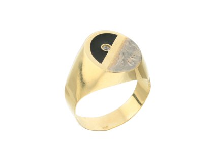 Zlatý pánský prsten oválný s černým zdobením