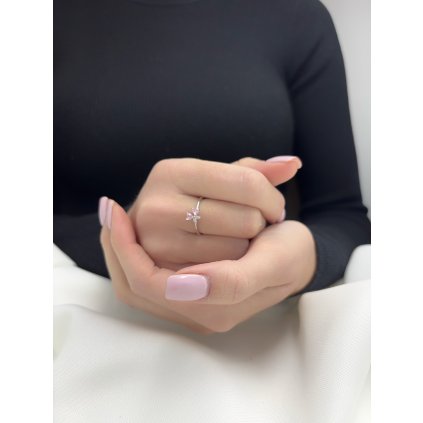 Stříbrný prsten růžová mašlička