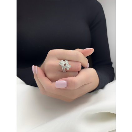 Stříbrný prsten dvojitá květina