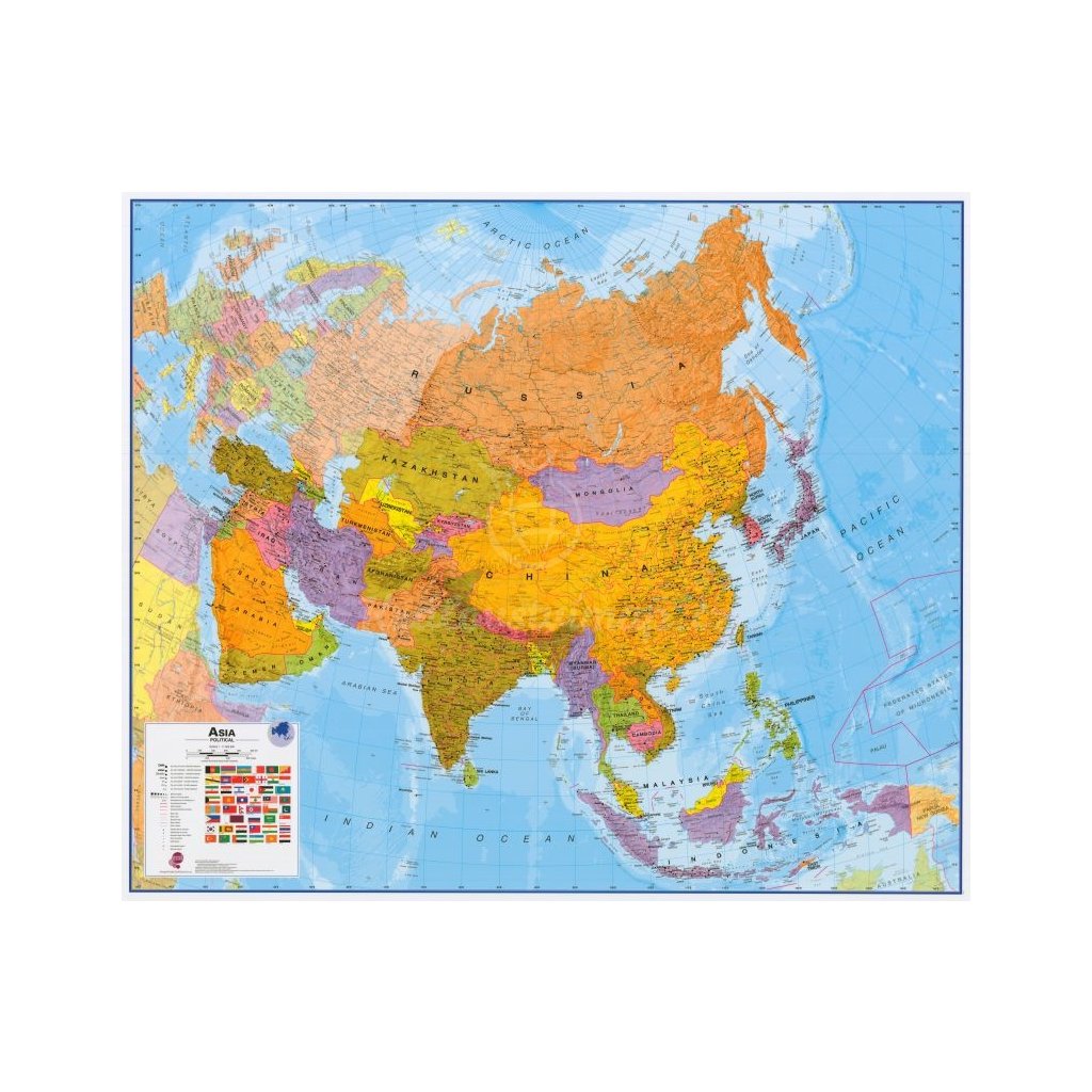 Asie - nástěnná politická mapa 120 x 100 cm (Provedení stříbrný, Varianta magnetická mapa)