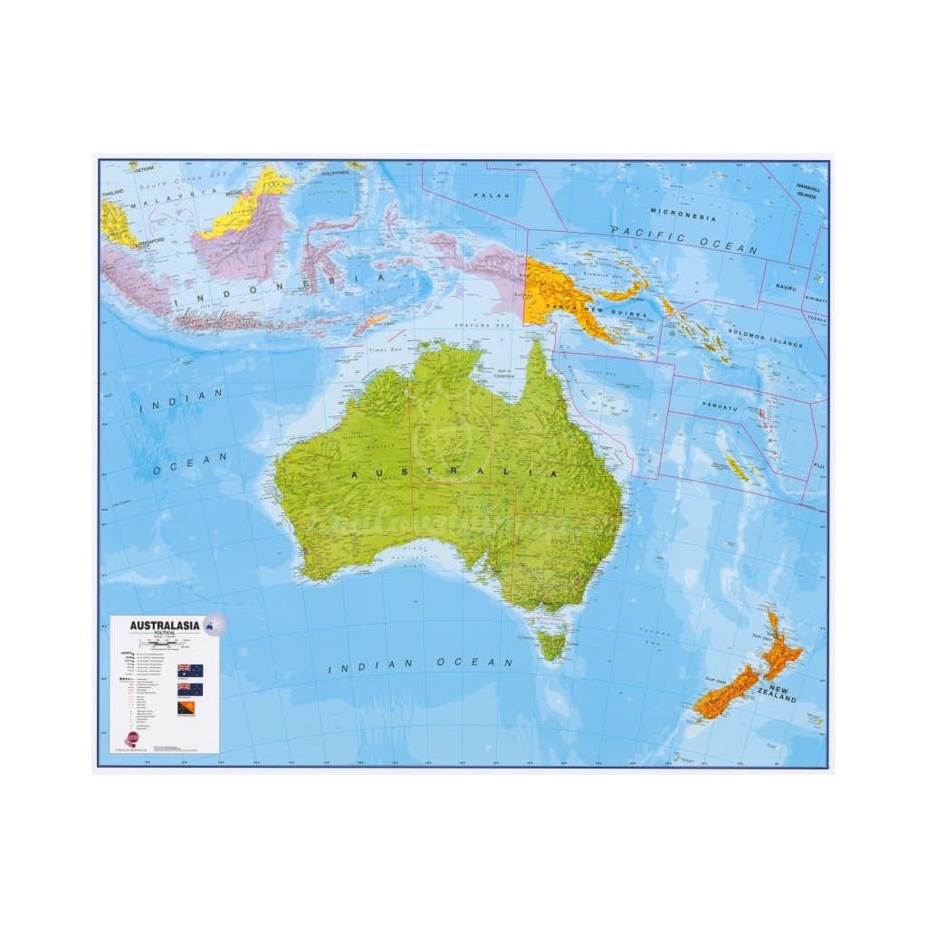 Austrálie a Oceánie - nástěnná politická mapa 120x100 cm (Provedení stříbrný, Varianta magnetická mapa)