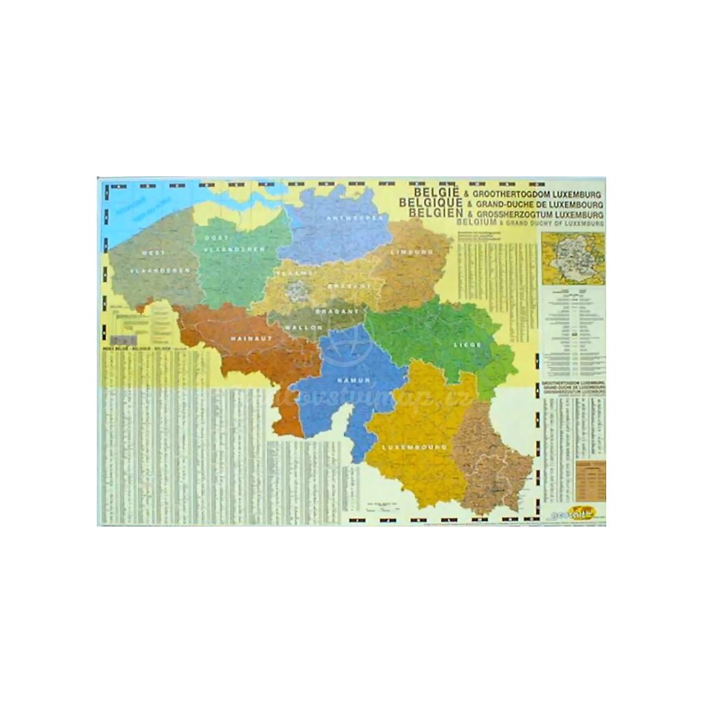 Belgie - nástěnná mapa PSČ 140 x 100 cm (Provedení stříbrný, Varianta magnetická mapa)