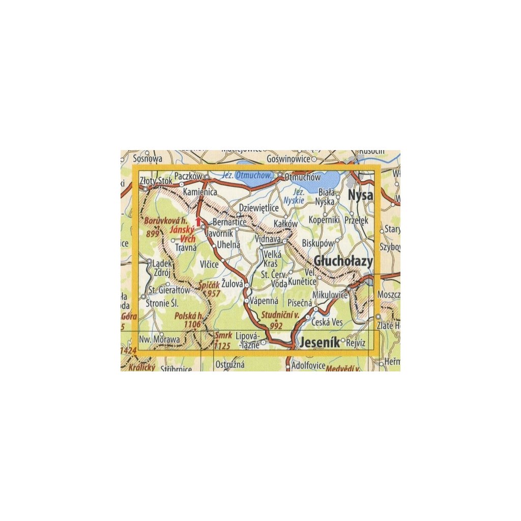 54 Rychlebské hory a Lázně Jeseník - nástěnná turistická mapa 90 x 60 cm (Provedení tmavě zelený, Varianta hliníkový rám)