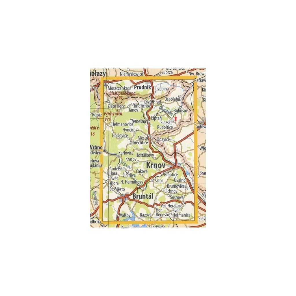 58 Bruntálsko, Krnovsko a Osoblažsko - nástěnná turistická mapa 60 x 90 cm (Provedení tmavě zelený, Varianta hliníkový rám)