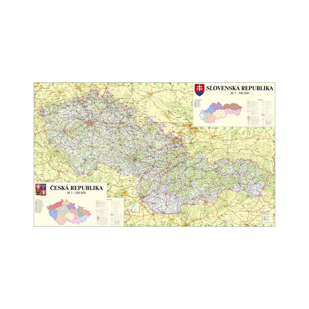 ČR + SR - nástěnná mapa 160 x 96 cm (Provedení stříbrný, Varianta magnetická mapa)