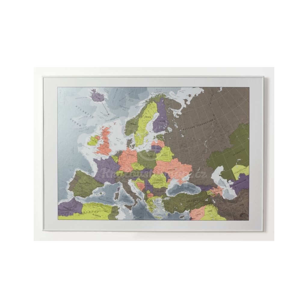 Evropa - nástěnná politická mapa Colour 2 100 x 70 cm (Provedení stříbrný, Varianta magnetická mapa)