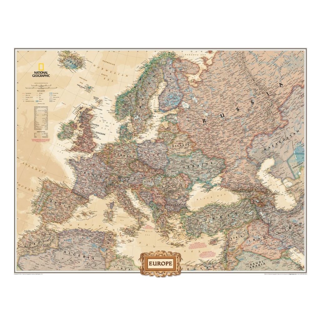 Evropa -  nástěnná mapa Executive 245 x 190 cm (Provedení černý, Varianta hliníkový rám)
