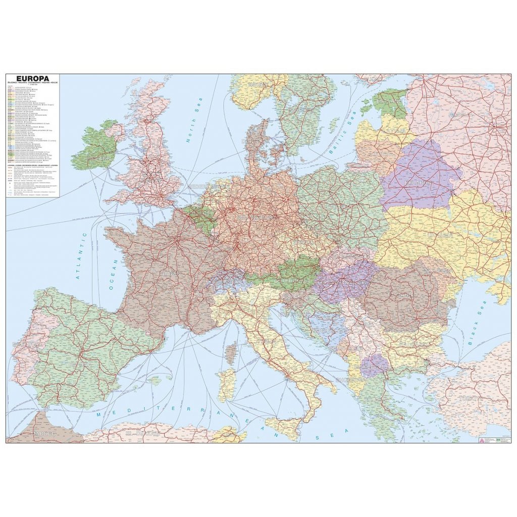 Evropa - nástěnná mapa železniční sítě 140 x 100 cm (Provedení stříbrný, Varianta magnetická mapa)