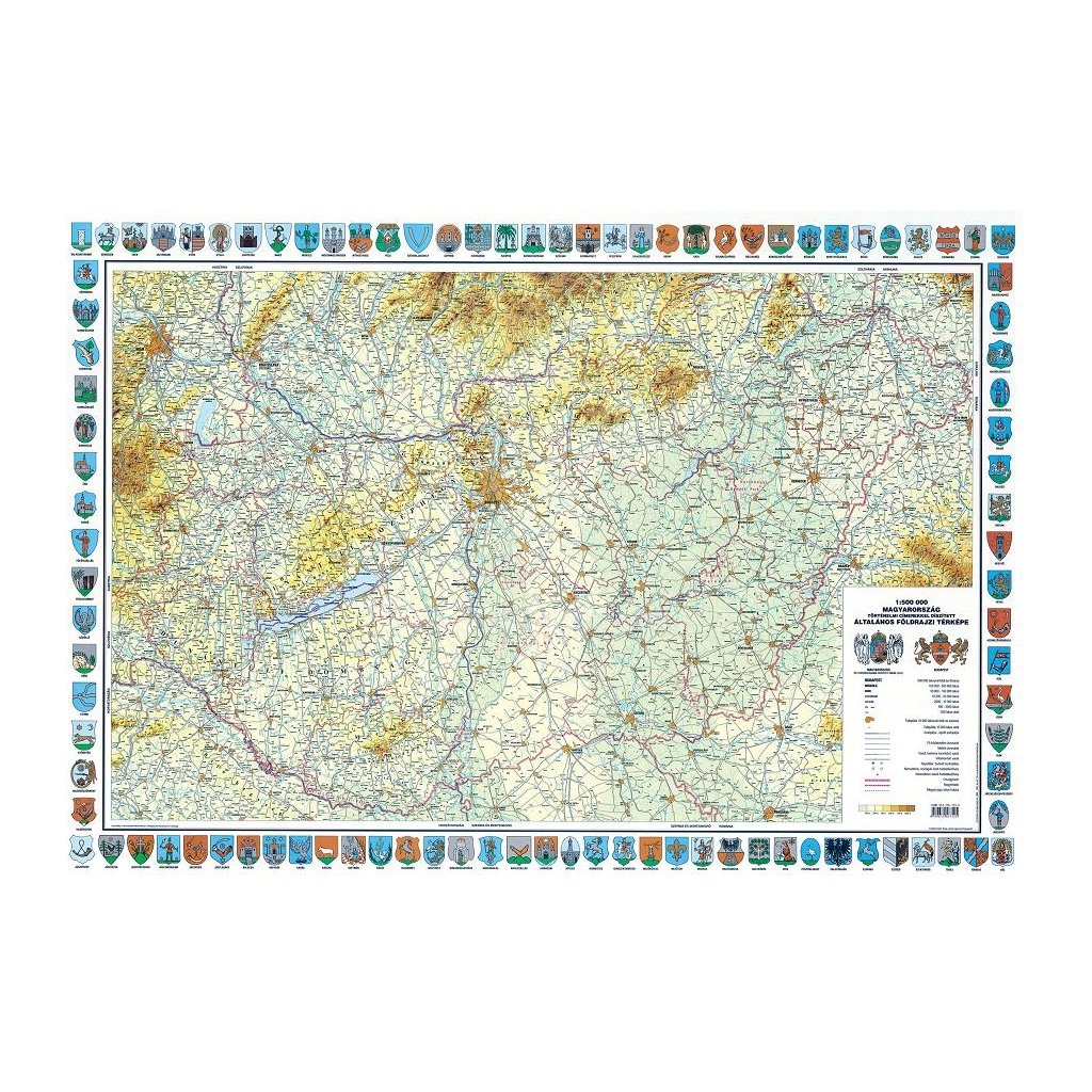 Maďarsko - obecně zeměpisná nástěnná mapa s erby 122 x 85 cm (Provedení stříbrný, Varianta magnetická mapa)