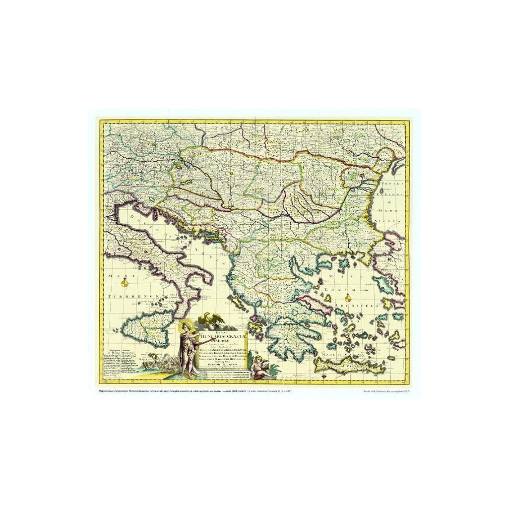 Maďarsko - Řecko 1690 - historická mapa 71 x 61 cm (Provedení hnědý, Varianta hliníkový rám)