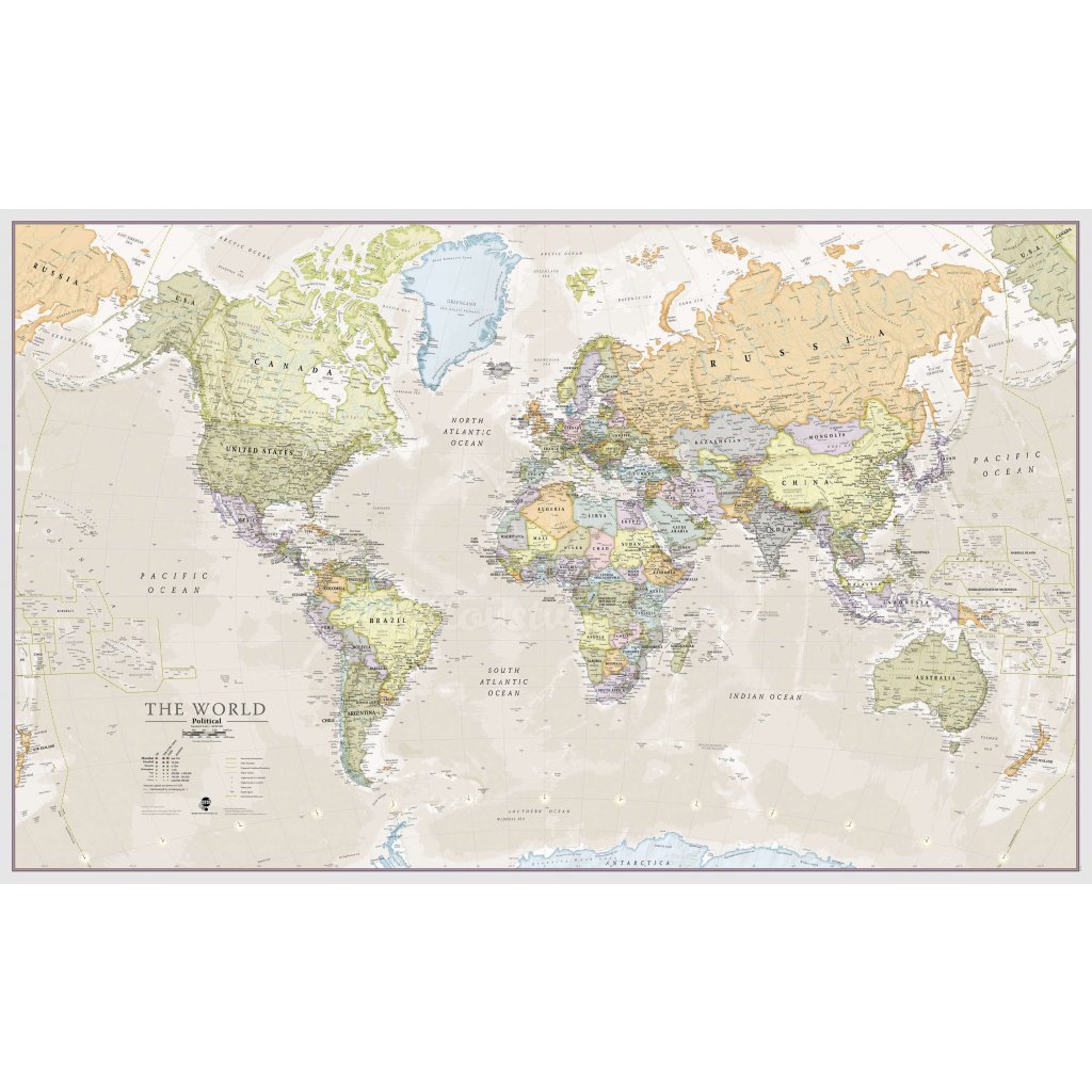 Svět Classic - nástěnná politická mapa 197x117 cm (Provedení stříbrný, Varianta magnetická mapa)