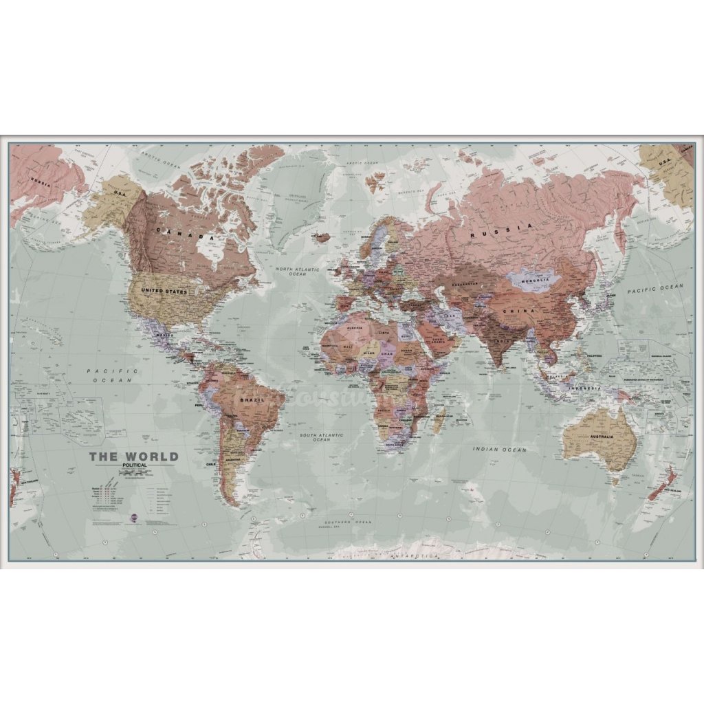 Svět - nástěnná mapa Executive 136 x 84 cm (Provedení stříbrný, Varianta magnetická mapa)