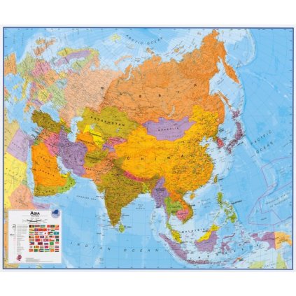 Asie - nástěnná politická mapa 120 x 100 cm (Provedení stříbrný, Varianta magnetická mapa)