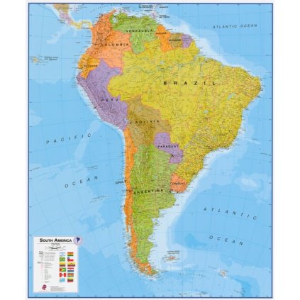 Jižní Amerika - nástěnná politická mapa 100 x 120 cm (Provedení stříbrný, Varianta magnetická mapa)
