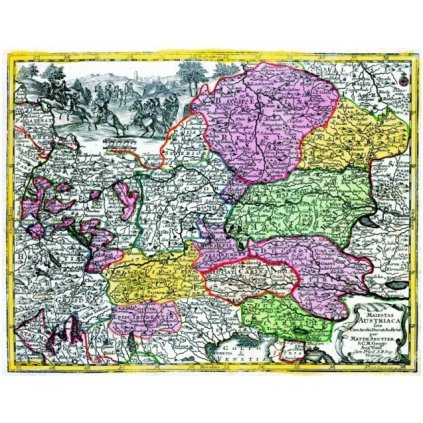Rakouské impérium 1750 - nástěnná historická mapa 55 x 69 cm (Provedení Volta ořech, Varianta dřevěný rám)