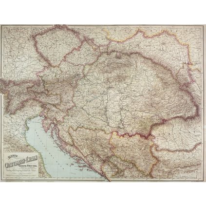 Rakousko - Uhersko 1890 - nástěnná mapa 86x67 cm (Provedení Volta ořech, Varianta dřevěný rám)