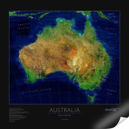 Austrálie - satelitní mapa 70 x 70 cm (Provedení černý, Varianta hliníkový rám)