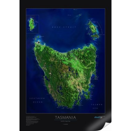 Tasmánie - satelitní mapa 70 x 100 cm (Provedení černý, Varianta hliníkový rám)