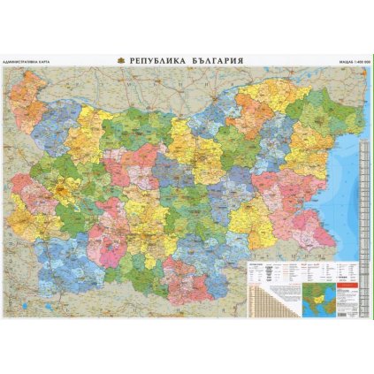 Bulharsko - nástěnná administrativní mapa 138 x 100 cm (Provedení stříbrný, Varianta magnetická mapa)