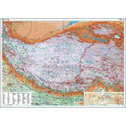 Tibet - nástěnná mapa 124 x 84 cm (Provedení stříbrný, Varianta magnetická mapa)