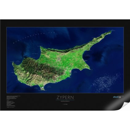 Kypr - satelitní mapa 100 x 70 cm (Provedení černý, Varianta hliníkový rám)