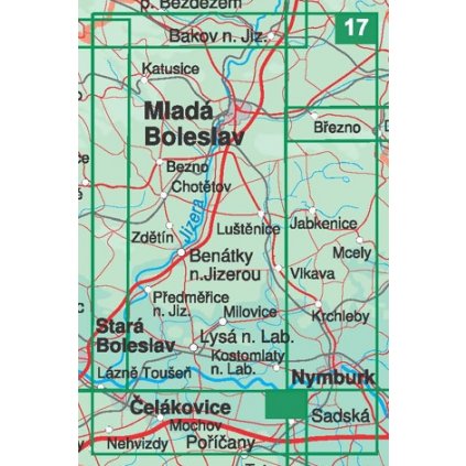 17 Dolní Pojizeří - Mladoboleslavsko a Nymbursko - nástěnná turistická mapa 60 x 90 cm (Provedení tmavě zelený, Varianta hliníkový rám)