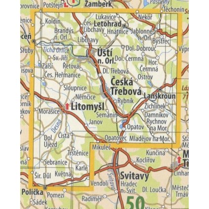 49 Českomoravské mezihoří - Českotřebovsko - nástěnná turistická mapa 60 x 90 cm (Provedení tmavě zelený, Varianta hliníkový rám)