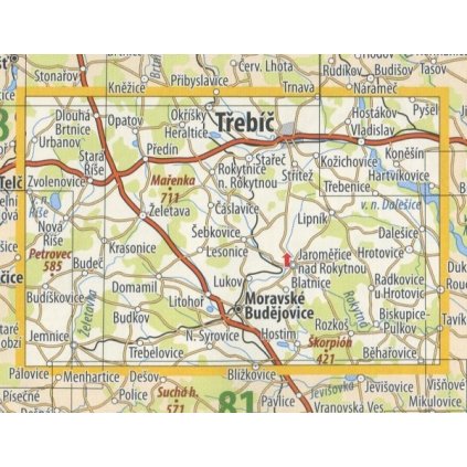 80 Třebíčsko - nástěnná turistická mapa 90 x 60 cm (Provedení tmavě zelený, Varianta hliníkový rám)