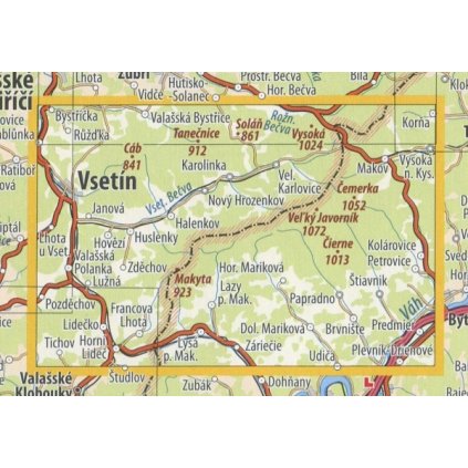 95 Javorníky západ - nástěnná turistická mapa 90 x 60 cm (Provedení tmavě zelený, Varianta hliníkový rám)